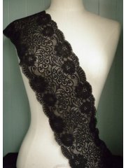 Flower Swirl Design Wide Stretch Lace Trimming- Black SY155 BK