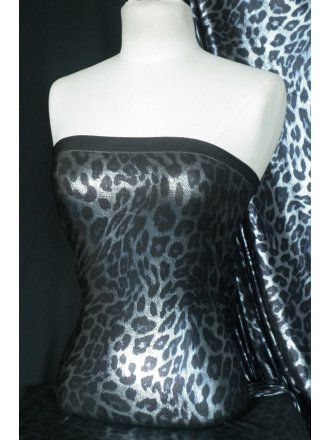 Foil Leopard Print Sheer Stretch Fabric- Black/Silver Q1258 BKSLV
