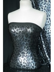 Foil Leopard Print Sheer Stretch Fabric- Black/Silver Q1258 BKSLV