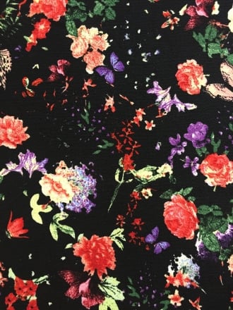 French Crepe Fabric- Floral Forest Black/Multi CRP1 BKMLT