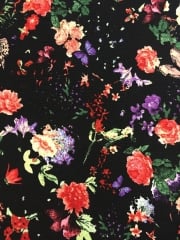 French Crepe Fabric- Floral Forest Black/Multi CRP1 BKMLT