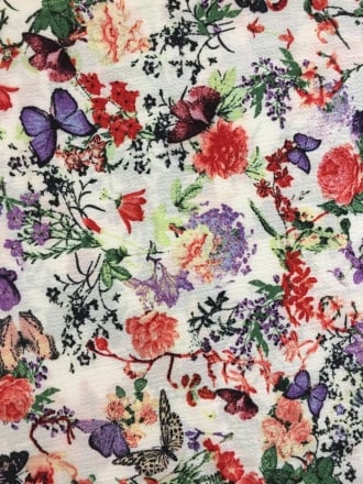 French Crepe Fabric- Floral Forest White/Multi CRP1 WHMLT