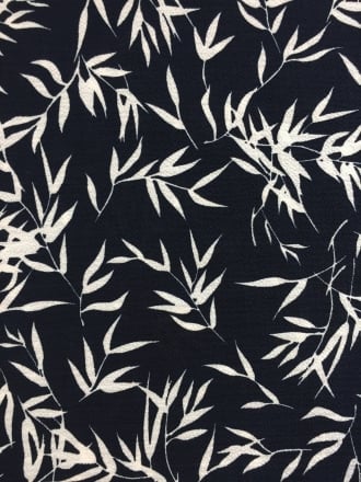 French Crepe Fabric- Silhouette Leaves Navy/ White CRP2 NYWH