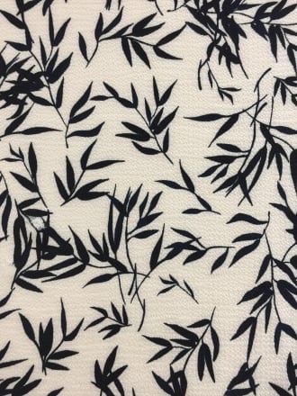 French Crepe Fabric- Silhouette Leaves White/ Navy CRP2 WHNY