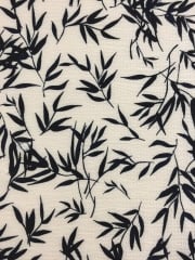 French Crepe Fabric- Silhouette Leaves White/ Navy CRP2 WHNY