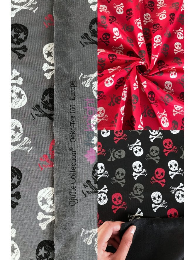 French Terry Cotton Lycra Jersey 4 Way Stretch Oeko-Tex 100 Fabric- Skulls SQ780