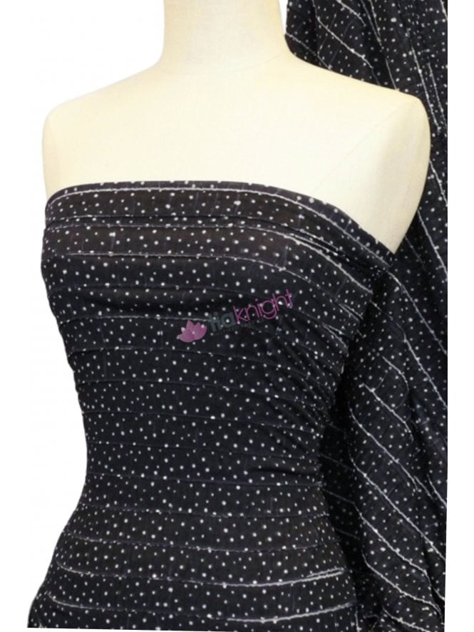 Frilly Ruffle 4 Way Stretch Fabric- Navy Spotty Q849 NY