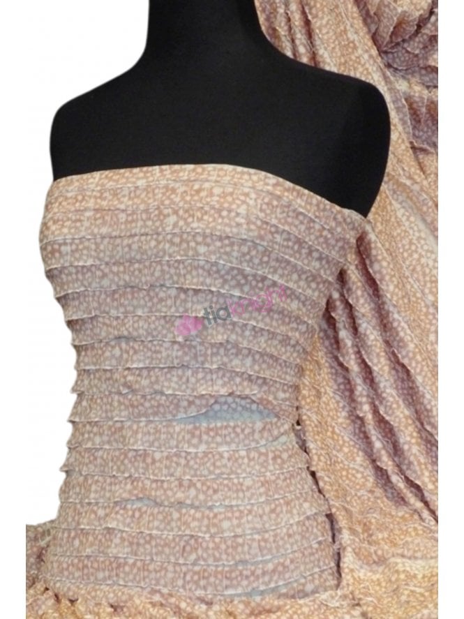 Frilly Ruffle Stretch Fabric- Tan/ White Spotty Q850 TAN