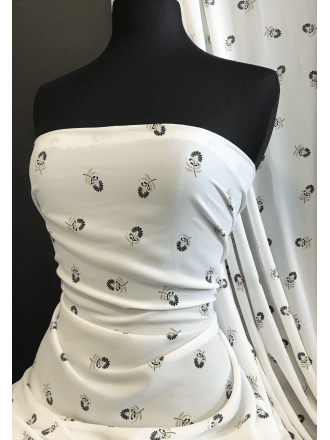 Georgette Crepe Soft Touch Sheer Fabric- Falling Feathers SQ375 IVBK