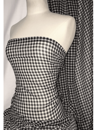 Georgette Crepe Soft Touch Sheer Fabric- Gingham SQ336 BKWHT