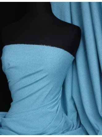 Gingham 4 Way Stretch Jersey Fabric- Turquoise Q1261 TQS