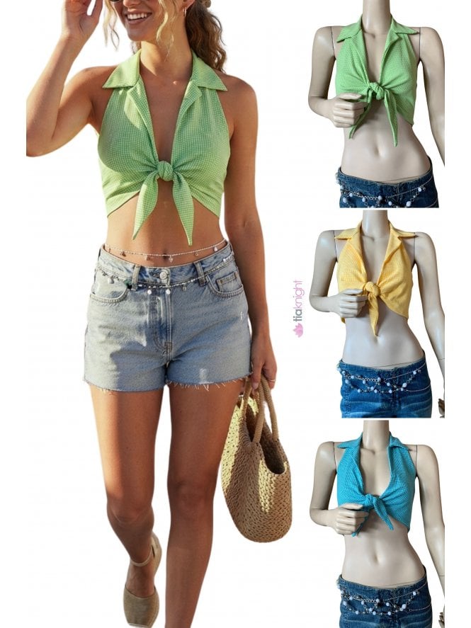 Gingham Halterneck Summer Crop Top