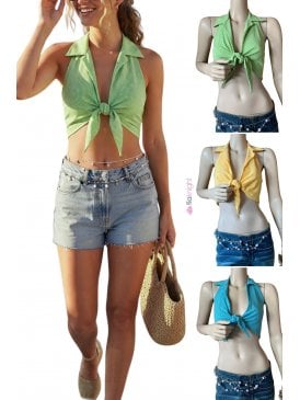 Gingham Halterneck Summer Crop Top