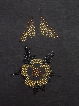 Gold/Black Flower Design Iron-On Rhinestud