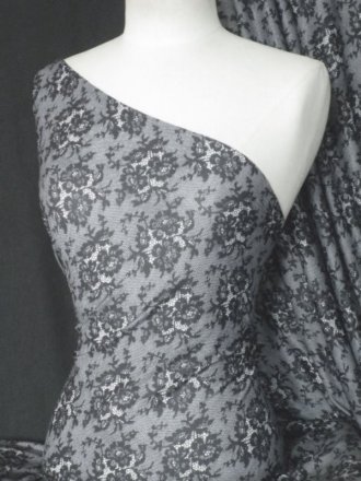 Grey Floral Subtle Shimmer Sheer Stretch Fabric