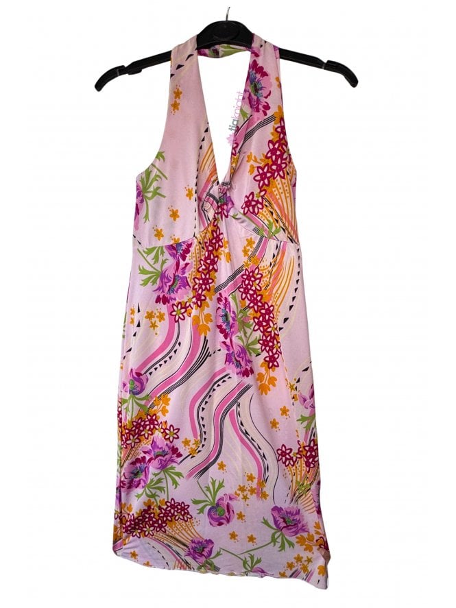 Halterneck Summer Floral Sleeveless Dress- Pink/Multi