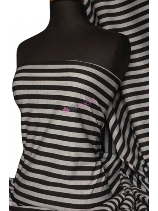 Heavy Cotton Jersey Fabric- Black/Grey Stripe Q1021 BKGR
