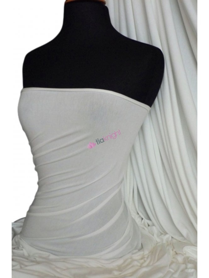 Heavy Viscose Rayon 4 Way Stretch Jersey Fabric- Ivory Q896 IV