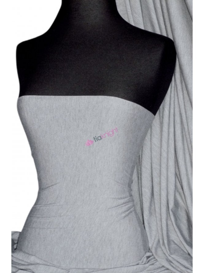 Heavy Viscose Rayon 4 Way Stretch Jersey Fabric- Light Marl Grey Q896 LTMGR