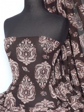 Helenka Mesh Paisley Sheer Material- Brown Q920 BR
