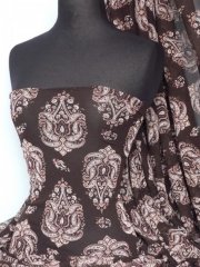 Helenka Mesh Paisley Sheer Material- Brown Q920 BR