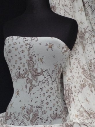 Helenka Mesh Paisley Sheer Material- Cream/ Brown Q939 CRMBR
