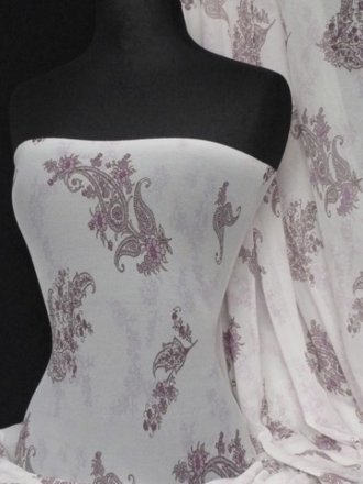 Helenka Mesh Paisley Sheer Material- Cream/ Purple Q938 CRMPPL