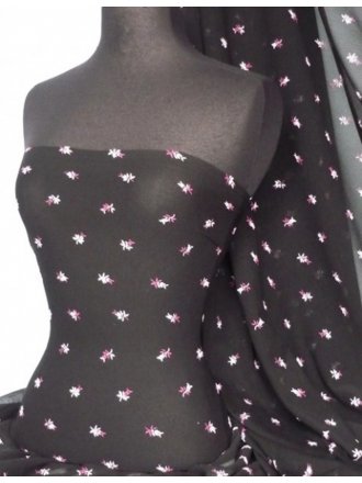 Helenka Mesh Rose Embossed Sheer Material- Black/ Pink Q923 BLPN