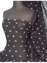 Helenka Mesh Rose Embossed Sheer Material- Black/ Pink Q923 BLPN