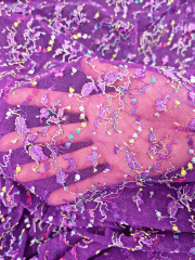 Helenka Mesh Sheer Stretch Fabric- Purple Embroidered Q1047 PPL