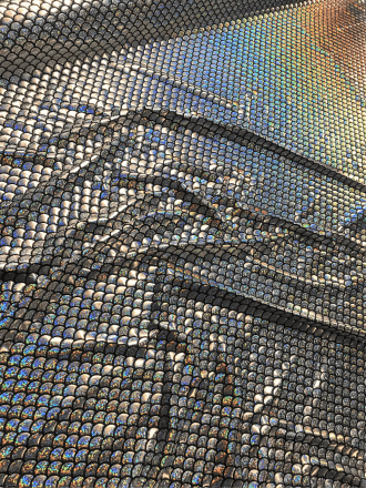 Hologram Rainbow Foil Stretch Spandex - Mermaid Fish Scales HMLYC71 SLVBK