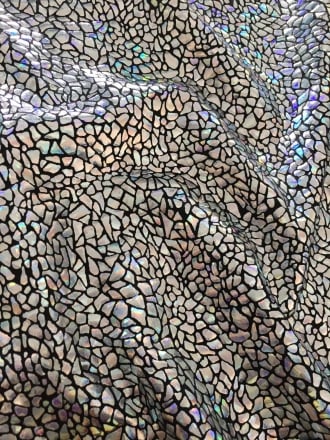 Hologram Rainbow Foil Stretch Spandex - Silver Shatters HMLYC69 SLVBK