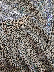 Hologram Rainbow Foil Stretch Spandex - Silver Shatters HMLYC69 SLVBK