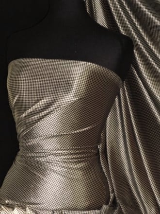 Houndstooth Velvet Spandex Fabric Luxuriously Soft Velvet Material- Champagne/Black PVEL245 CHAMBK