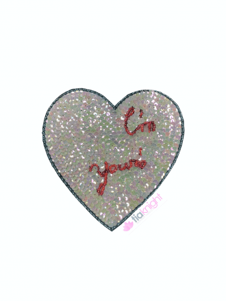 Iron On Heart Applique- "I'm Yours" Mint Blue EM28 MNT