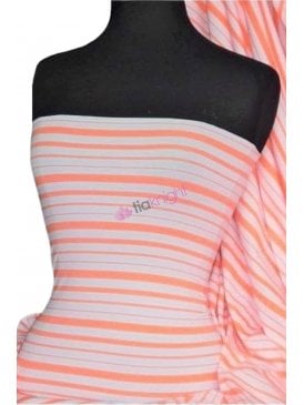 Jersey Lycra 4 Way Stretch Fabric- Neon Peach/Multi Horizontal Stripe Q1232 NPCH