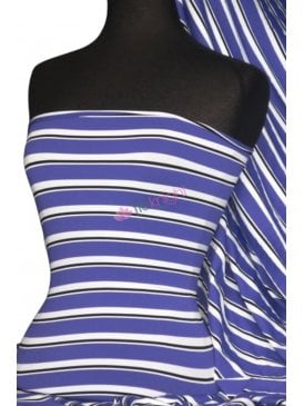 Jersey Lycra 4 Way Stretch Fabric- Royal Blue/Multi Horizontal Stripe Q1232 RBLMLT