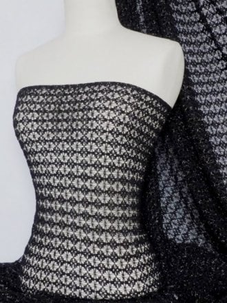 Knitted Crochet Lurex Material- Black/ Silver Q1238 BKSLV