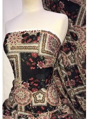 Knitwear 4 Way Stretch Fabric- Turkish Floral Red/Multi SQ300 BKRDGRN