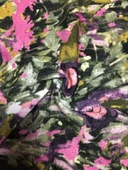 Knitwear Stretch Fabric- Floral Paintwork Purple/Olive SQ132 PPLOLV