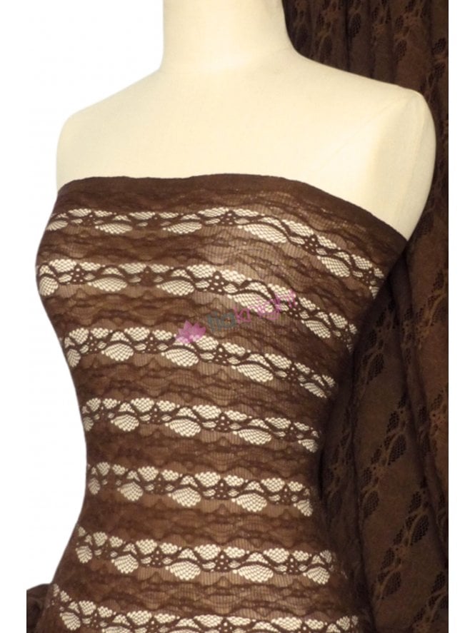 Lace 4 Way Stretch Stripe Fabric- Chocolate Brown Q585 CHBR