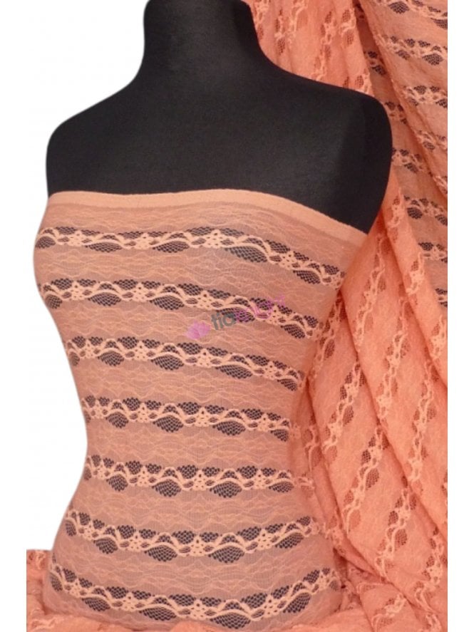 Lace 4 Way Stretch Stripe Fabric- Coral Pink Q585 CRL