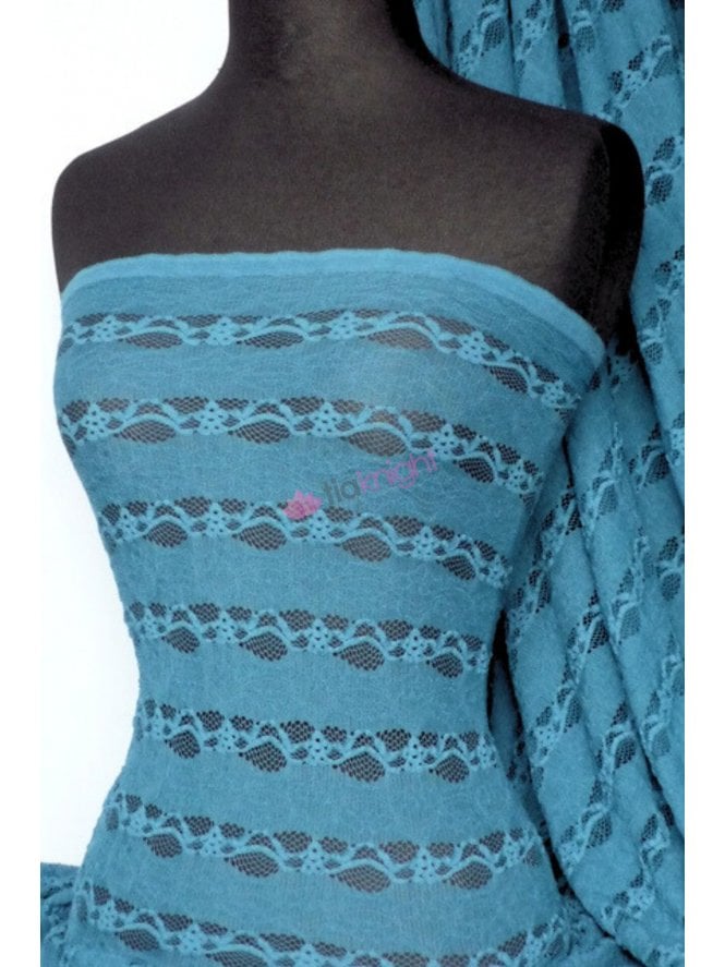 Lace 4 Way Stretch Stripe Fabric- Teal Blue Q585 TLBL