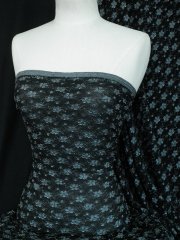 Lace Daisy Design 4 Way Stretch Fabric- Black/ Silver SQ22 BKSLV