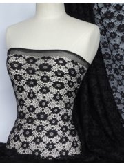 Lace Daisy Stretch Fabric- Black Q906 BK