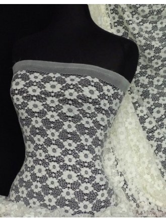 Lace Daisy Stretch Fabric- Cream Q906 CRM