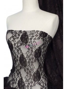 Lace Daisy Teardrop Stretch Fabric- Chocolate Brown Q932 CHO