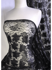 Lace Dress/Dance Sequin Net Fabric- Matt Black Floral SQ366 MTBK