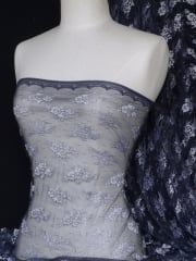 Lace Floral Antique Design Stretch Fabric- Navy Blue Q793 NYWHT