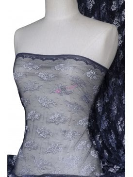 Lace Floral Antique Design Stretch Fabric- Navy Blue Q793 NYWHT